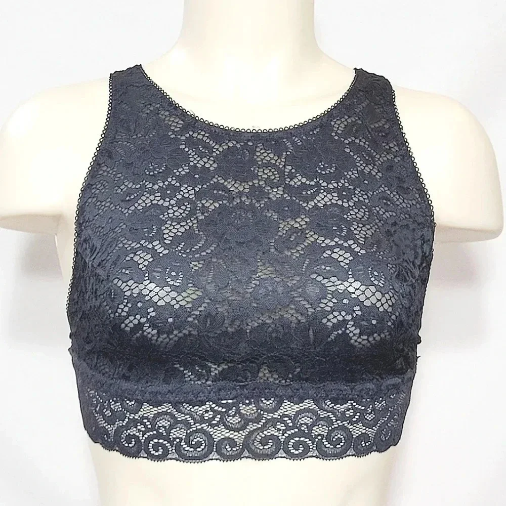 SMALL Xhilaration Wire Free‎ High Neck Crossback Lace Black NWT